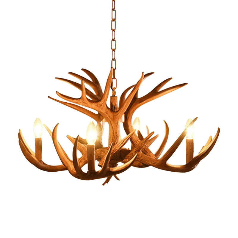 Gewei woonkamer hanglamp traditionele hars 4/6 lampen bruin verstelbare kroonluchter hanglamp Clearhalo