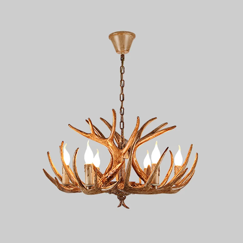 Geweivorm hars kroonluchter licht rustiek restaurant hanglamp bruin Clearhalo