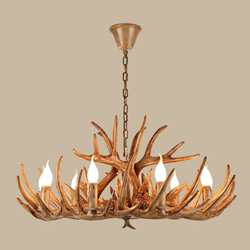 Geweivorm hars kroonluchter licht rustiek restaurant hanglamp bruin Clearhalo