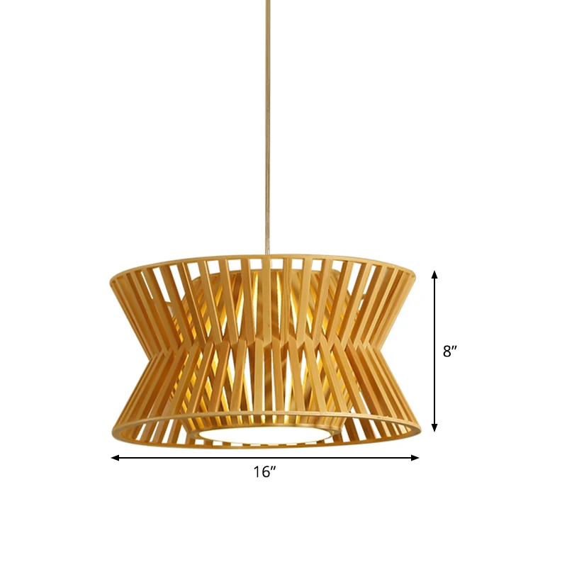 Gewelfde houten hanglamp Aziatisch 1-lichts 16"/19,5" brede beige hangende verlichtingsarmatuur Clearhalo