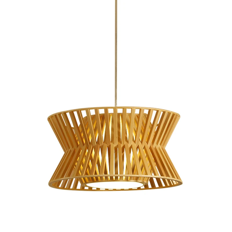 Gewelfde houten hanglamp Aziatisch 1-lichts 16"/19,5" brede beige hangende verlichtingsarmatuur Clearhalo