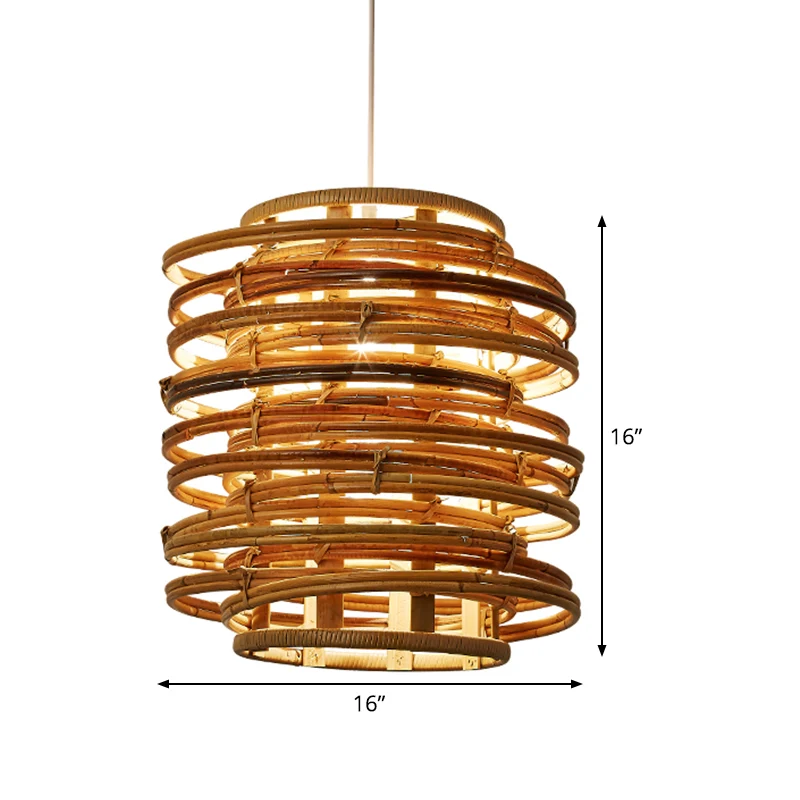 Gewervelde bamboe hanglamp Aziatische enkele beige hanglampset boven eettafel Clearhalo