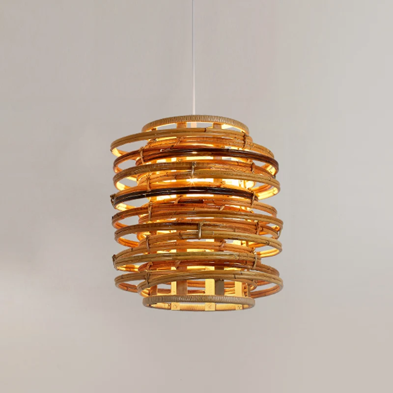 Gewervelde bamboe hanglamp Aziatische enkele beige hanglampset boven eettafel Clearhalo