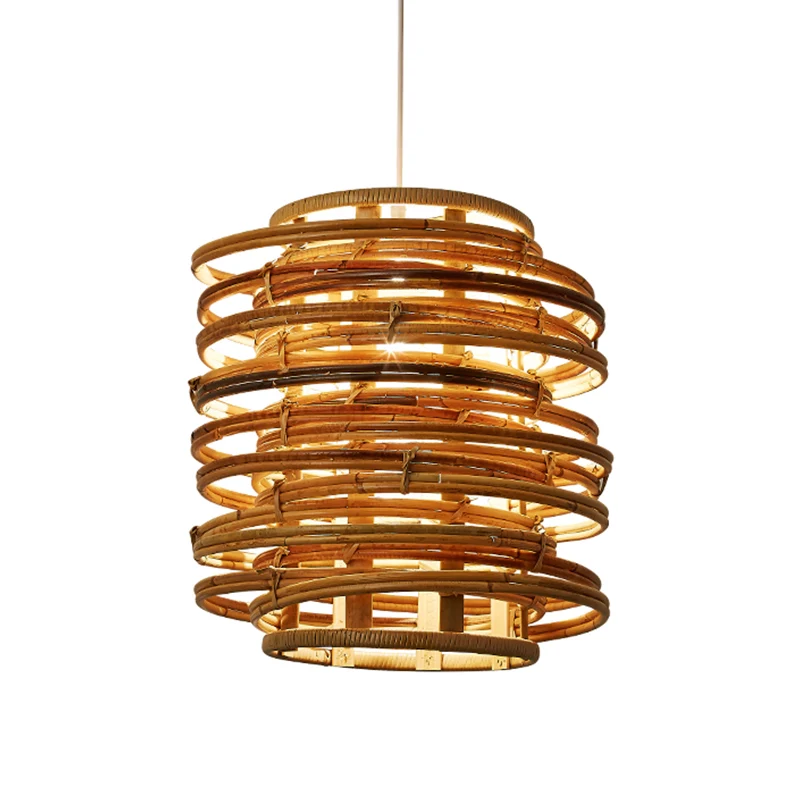 Gewervelde bamboe hanglamp Aziatische enkele beige hanglampset boven eettafel Clearhalo