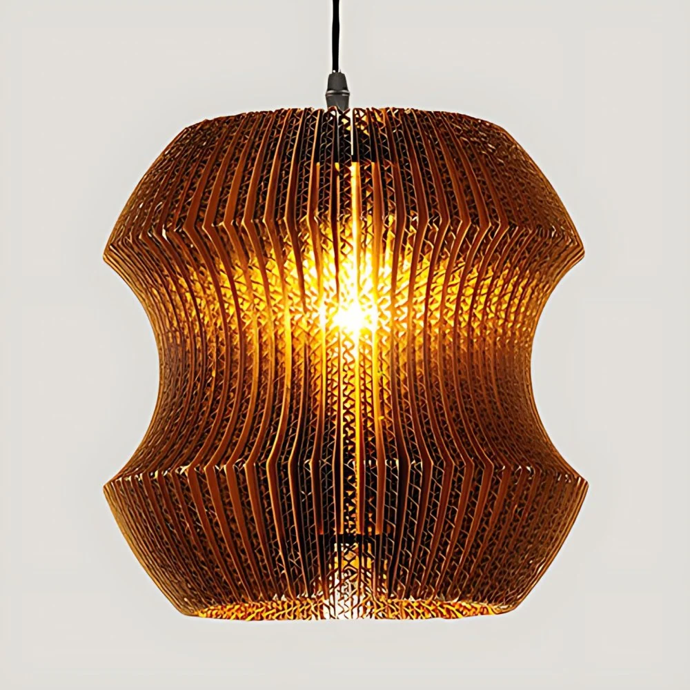 Geweven kap hangende verlichting Aziatische stijl golfpapier 1-lamps restaurant hanglamp beige/bruin Clearhalo