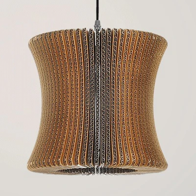 Geweven kap hangende verlichting Aziatische stijl golfpapier 1-lamps restaurant hanglamp beige/bruin Clearhalo