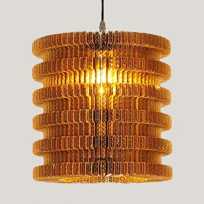 Geweven kap hangende verlichting Aziatische stijl golfpapier 1-lamps restaurant hanglamp beige/bruin Clearhalo