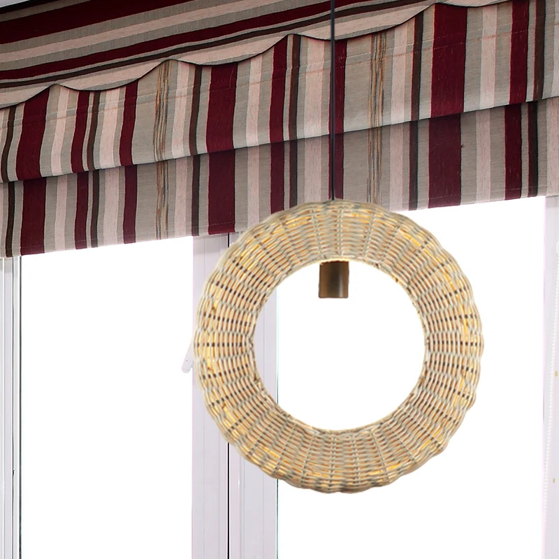 Geweven lus hanglamp Aziatisch rotan 1-lichts hangende hanglamp aan het bed hout Clearhalo