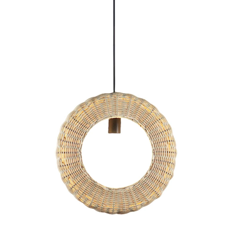Geweven lus hanglamp Aziatisch rotan 1-lichts hangende hanglamp aan het bed hout Clearhalo