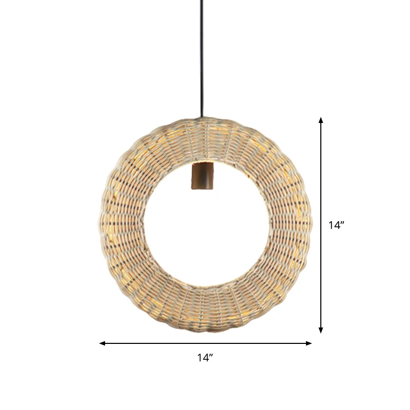Geweven lus hanglamp Aziatisch rotan 1-lichts hangende hanglamp aan het bed hout Clearhalo
