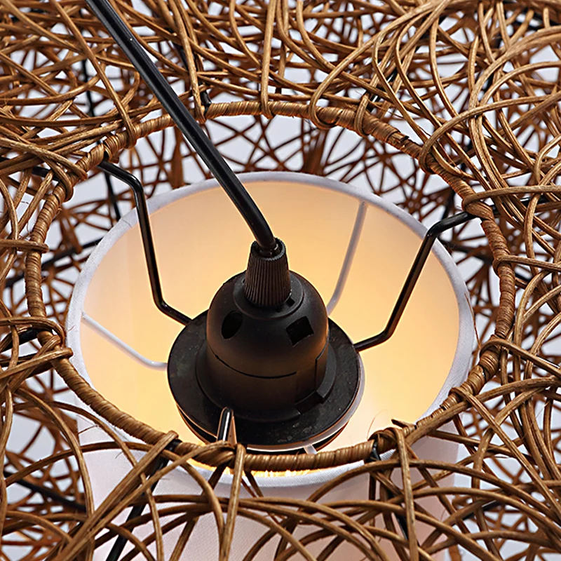 Geweven ophanghanger Retro Rotan 1 lamp Bruin Hanglampset voor Tearoom Clearhalo