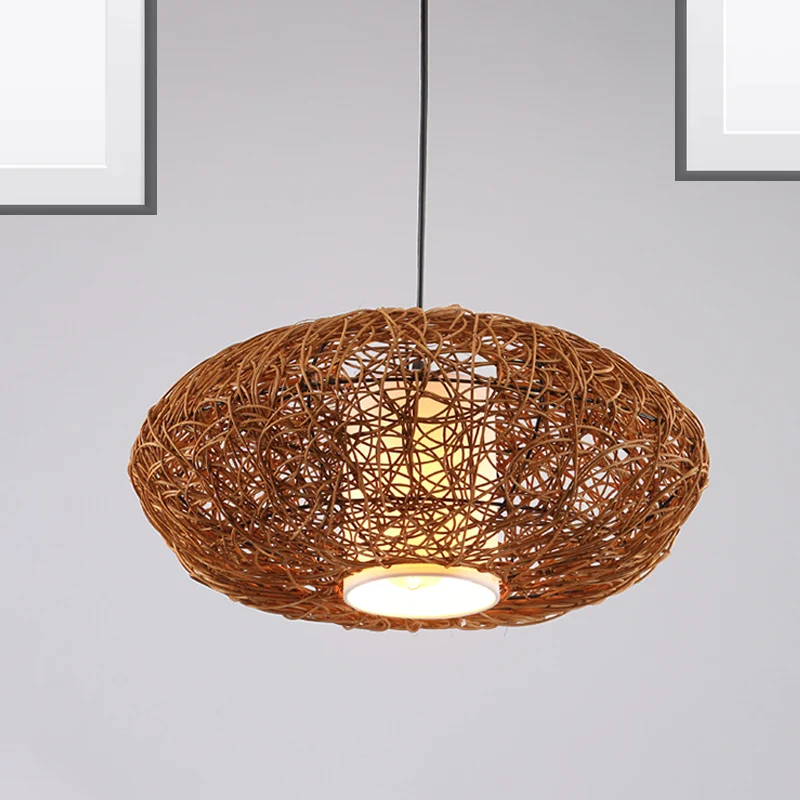 Geweven ophanghanger Retro Rotan 1 lamp Bruin Hanglampset voor Tearoom Clearhalo