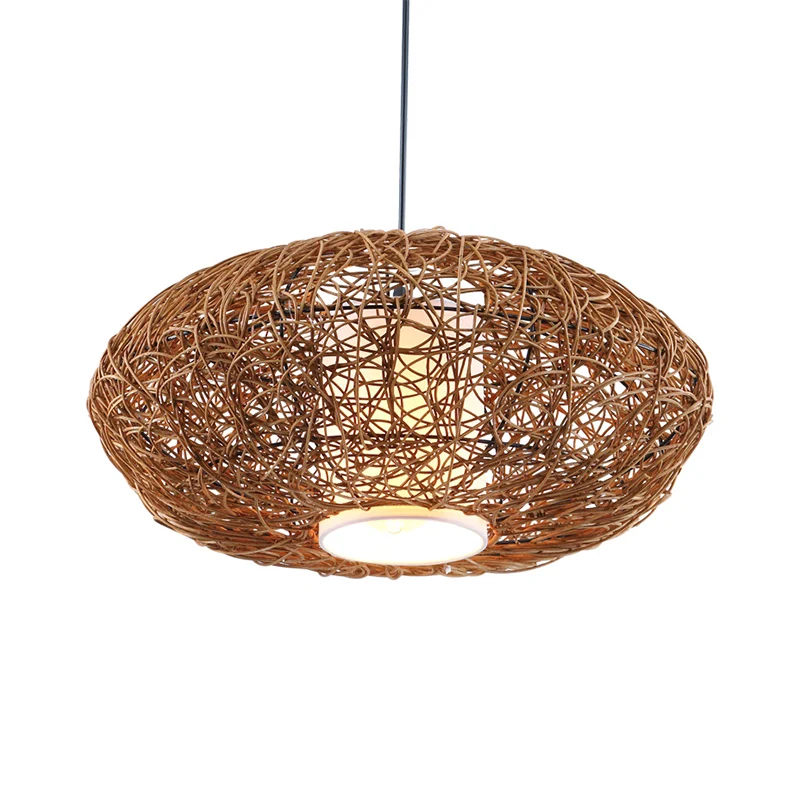Geweven ophanghanger Retro Rotan 1 lamp Bruin Hanglampset voor Tearoom Clearhalo