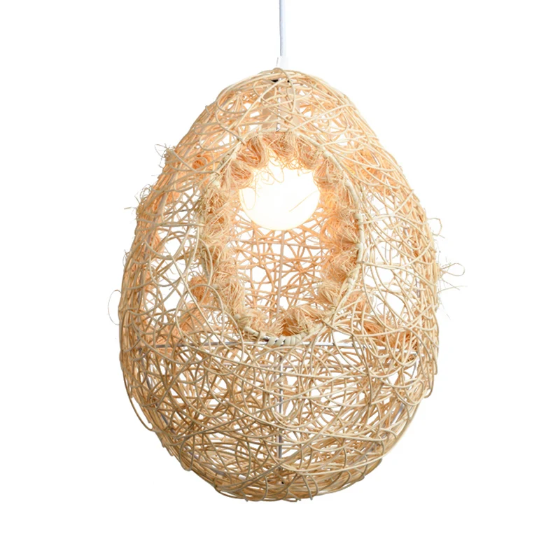 Geweven rotan eivormige hanglamp voor restaurant Rustiek Hanglamp met één lamp beige Clearhalo