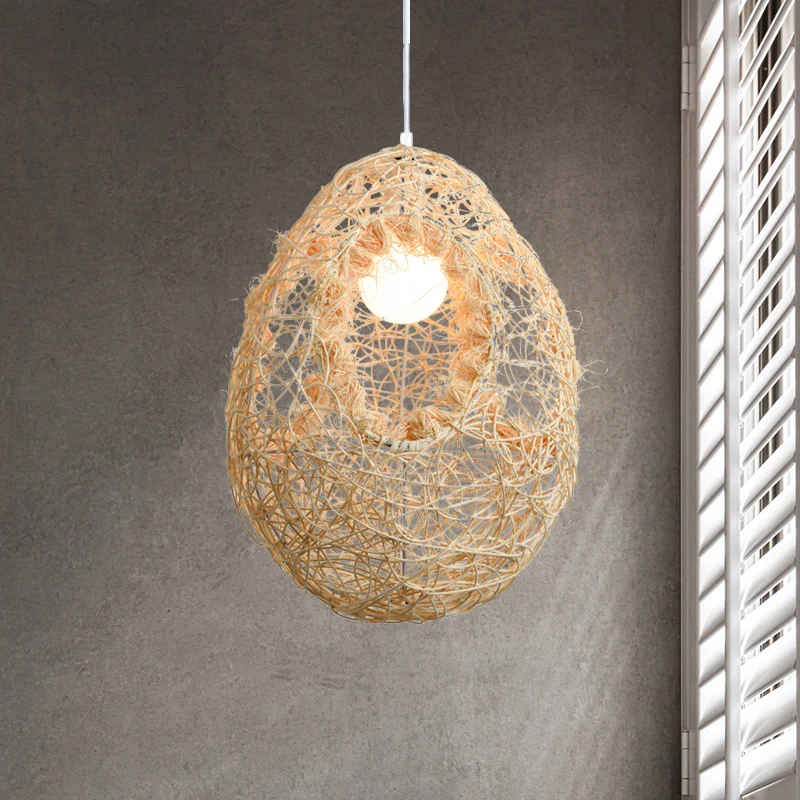 Geweven rotan eivormige hanglamp voor restaurant Rustiek Hanglamp met één lamp beige Clearhalo