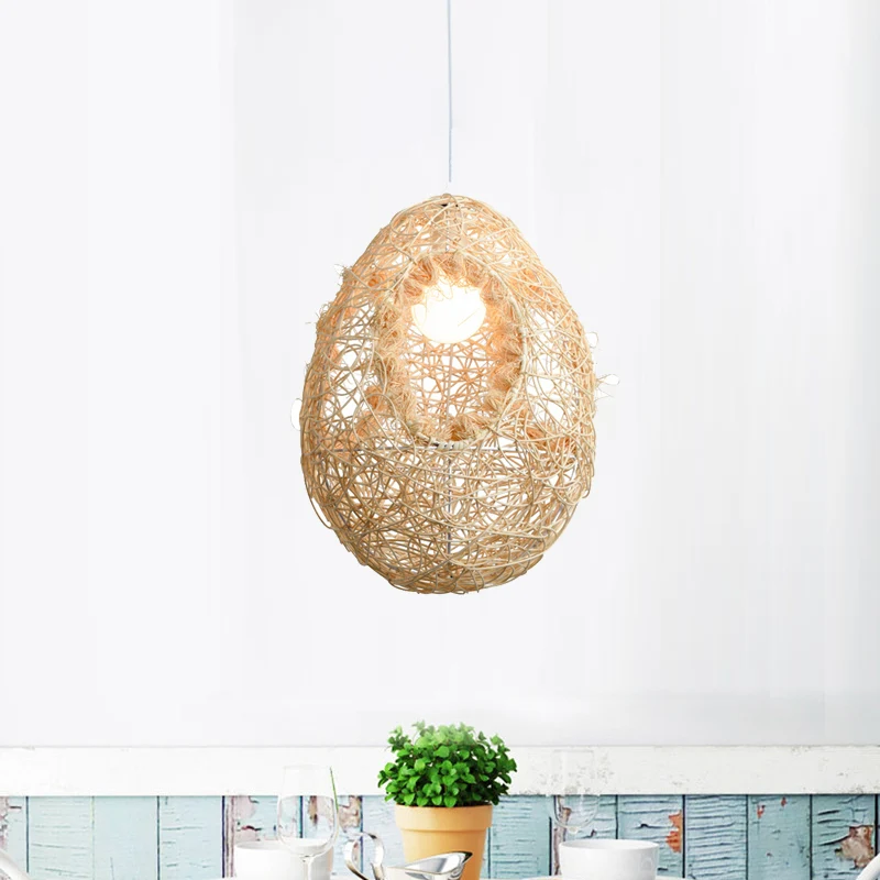 Geweven rotan eivormige hanglamp voor restaurant Rustiek Hanglamp met één lamp beige Clearhalo
