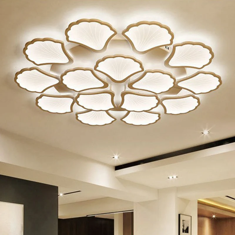Ginkgo Woonkamer LED Semi Flush Metallic Modern Flush plafondlamp wit Clearhalo