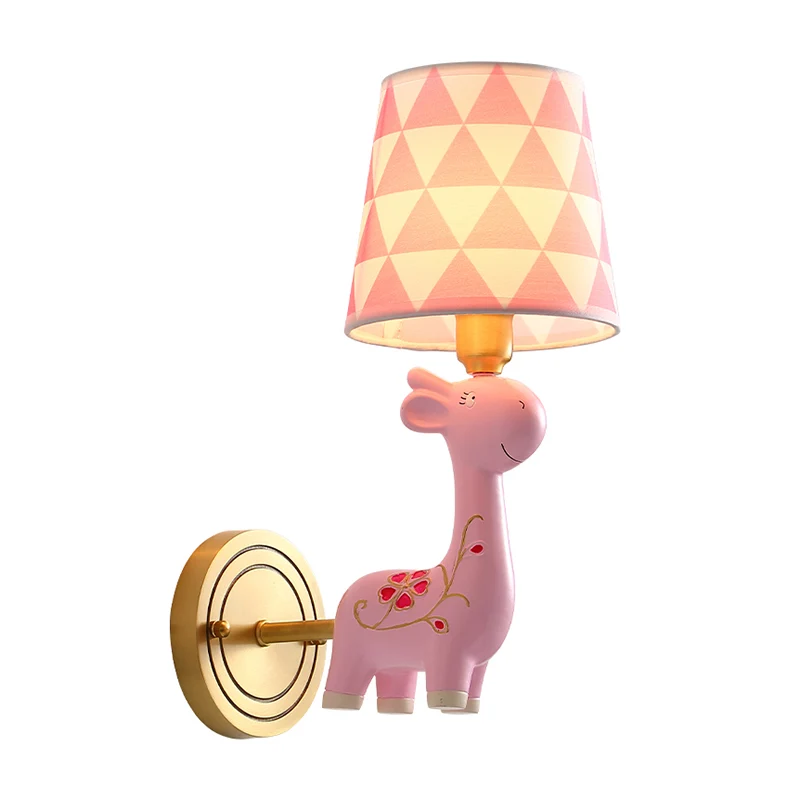 Giraffe hars wandmontage licht kinder roze wandverlichting met stoffen kap met patroon Clearhalo
