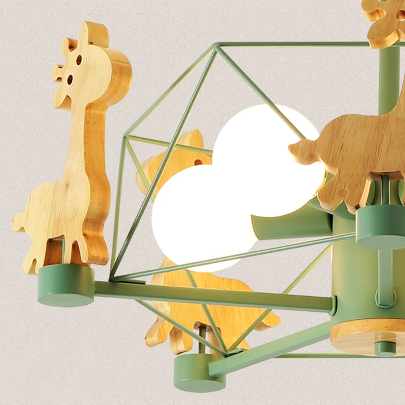 Giraffe kroonluchter cartoon houten kleuterschool hangende plafondlamp met draadkooi Clearhalo