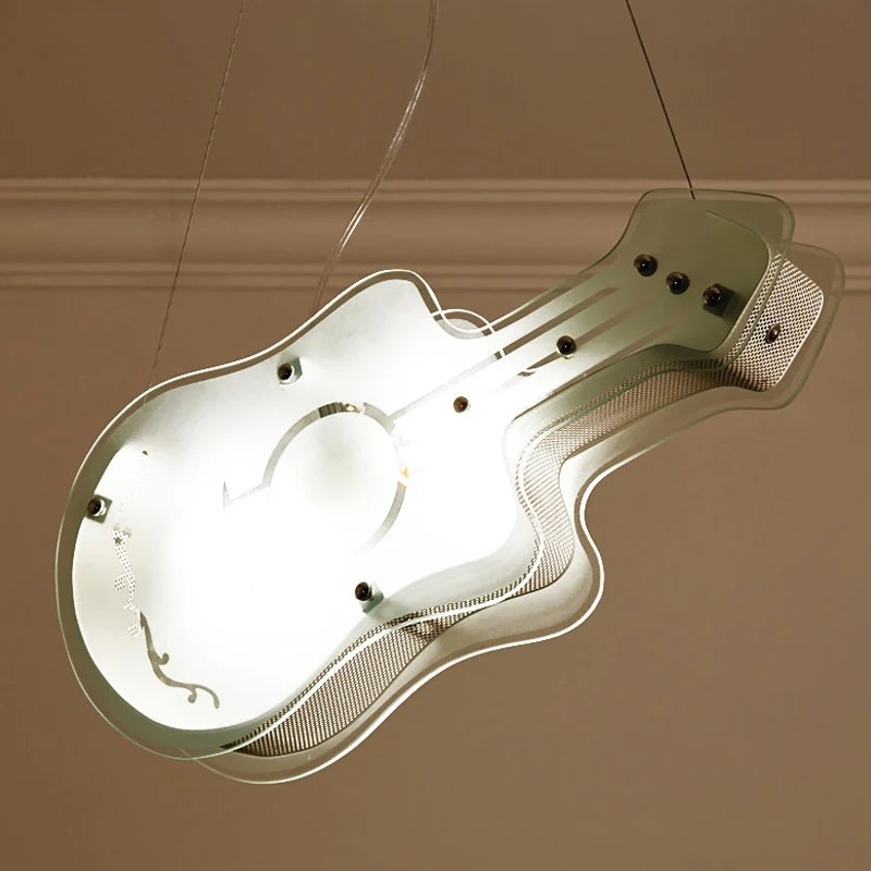 Gitaarvormige hanglamp voor kinderen, 2 lampen, acryl LED-hanglamp wit voor winkel Clearhalo