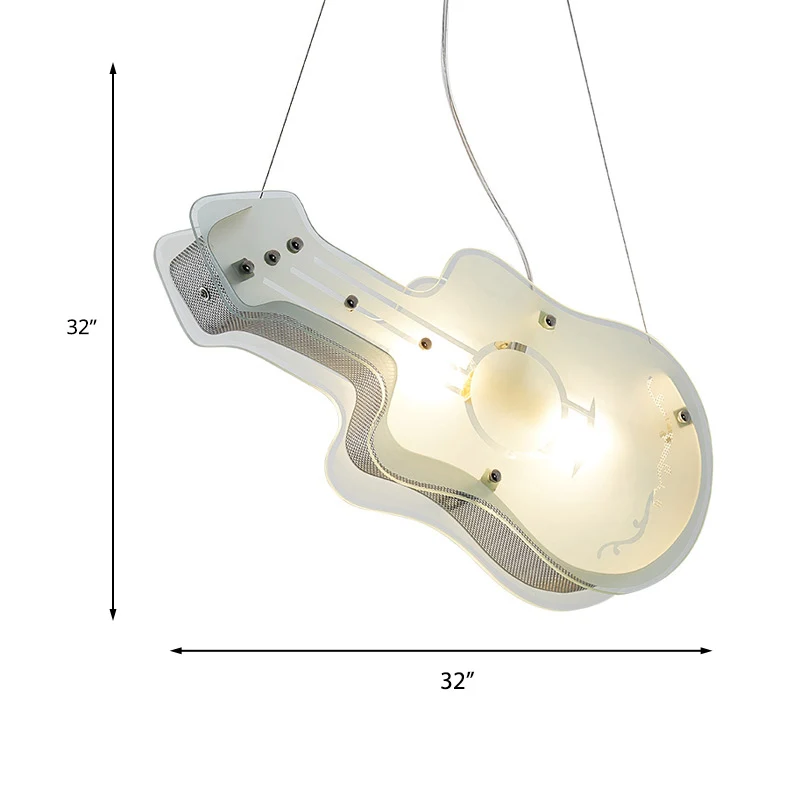 Gitaarvormige hanglamp voor kinderen, 2 lampen, acryl LED-hanglamp wit voor winkel Clearhalo