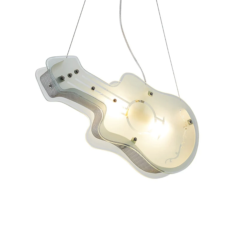 Gitaarvormige hanglamp voor kinderen, 2 lampen, acryl LED-hanglamp wit voor winkel Clearhalo