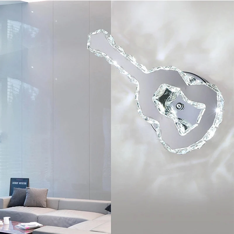 Gitaarvormige wandlamp met kristallen moderne roestvrijstalen wandlamp chroom voor café Clearhalo