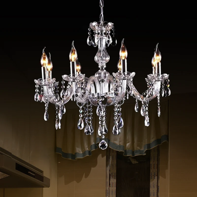 Glam kaarsvormige kroonluchter met gebogen arm en kristallen strengen kroonluchter verchroomde afwerking Clearhalo