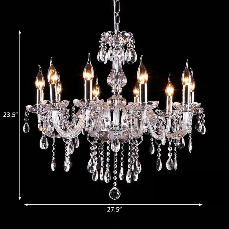 Glam kaarsvormige kroonluchter met gebogen arm en kristallen strengen kroonluchter verchroomde afwerking Clearhalo
