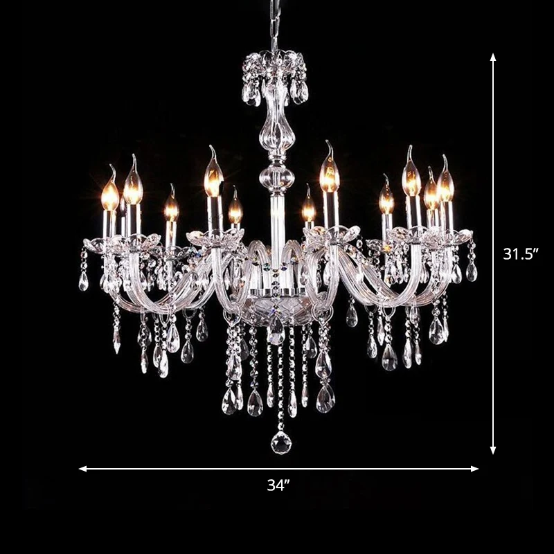 Glam kaarsvormige kroonluchter met gebogen arm en kristallen strengen kroonluchter verchroomde afwerking Clearhalo