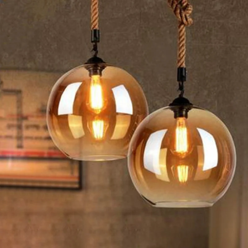 Glazen beige hanglamp rond hangende hanglamp industriële stijl voor restaurant Clearhalo