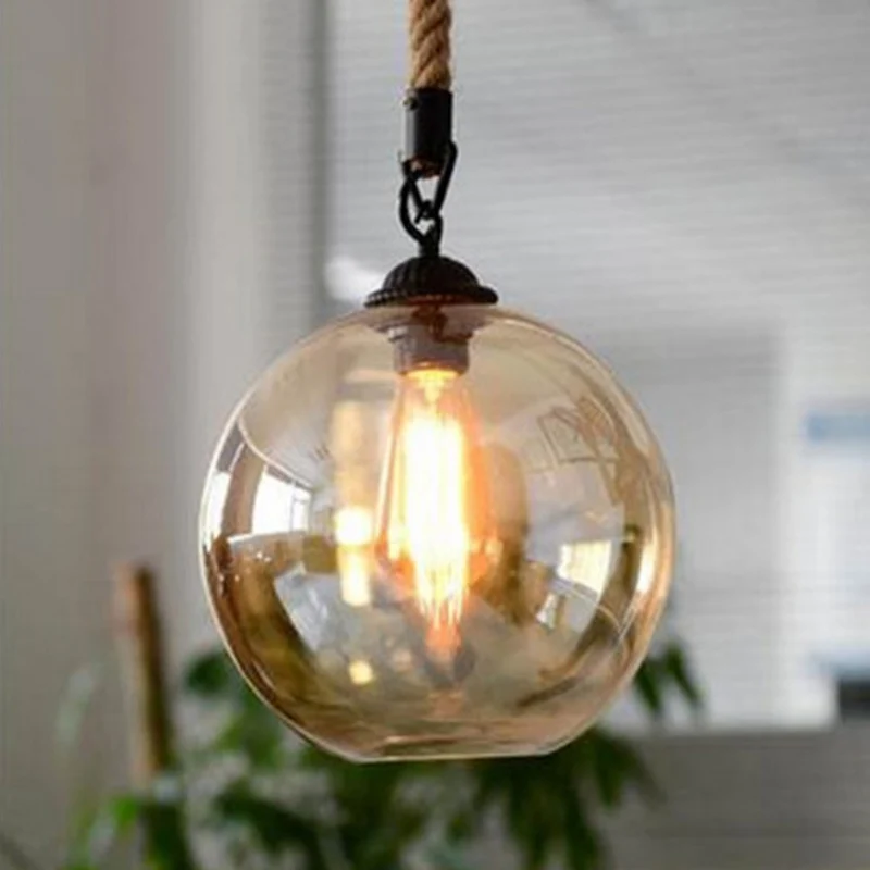 Glazen beige hanglamp rond hangende hanglamp industriële stijl voor restaurant Clearhalo