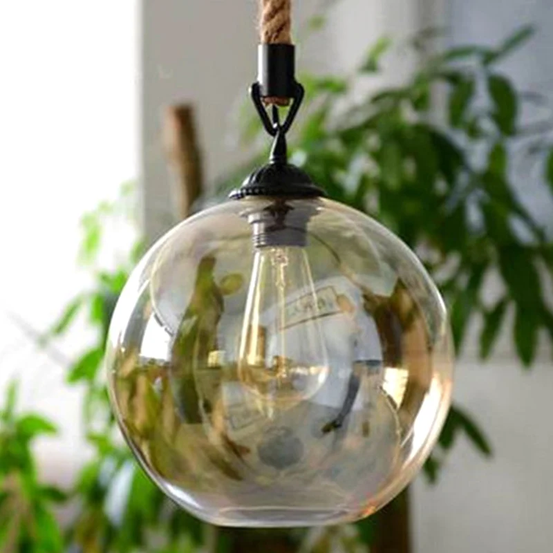 Glazen beige hanglamp rond hangende hanglamp industriële stijl voor restaurant Clearhalo