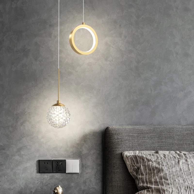 Glazen bol en ring LED-hanger Minimalistisch 2-lichts gouden sterrenhemel hanglamp voor slaapkamer Clearhalo