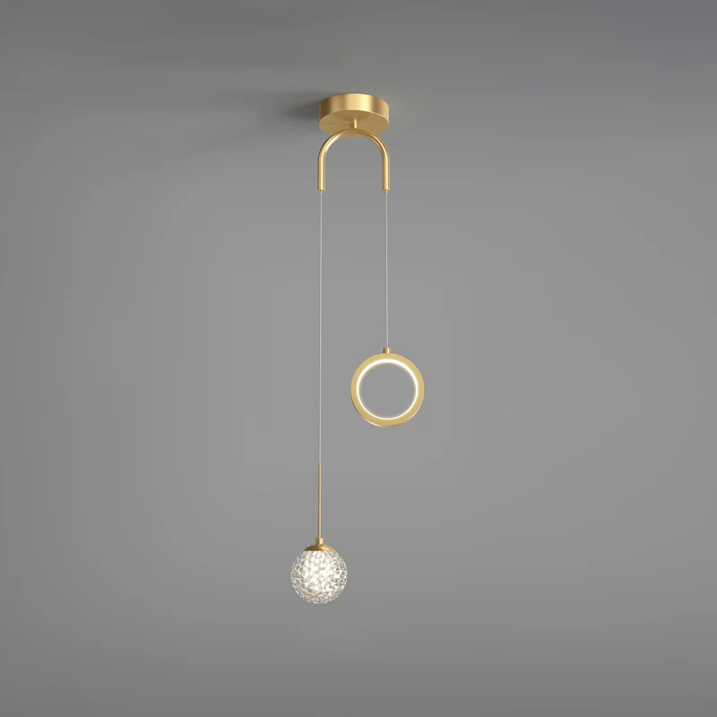Glazen bol en ring LED-hanger Minimalistisch 2-lichts gouden sterrenhemel hanglamp voor slaapkamer Clearhalo