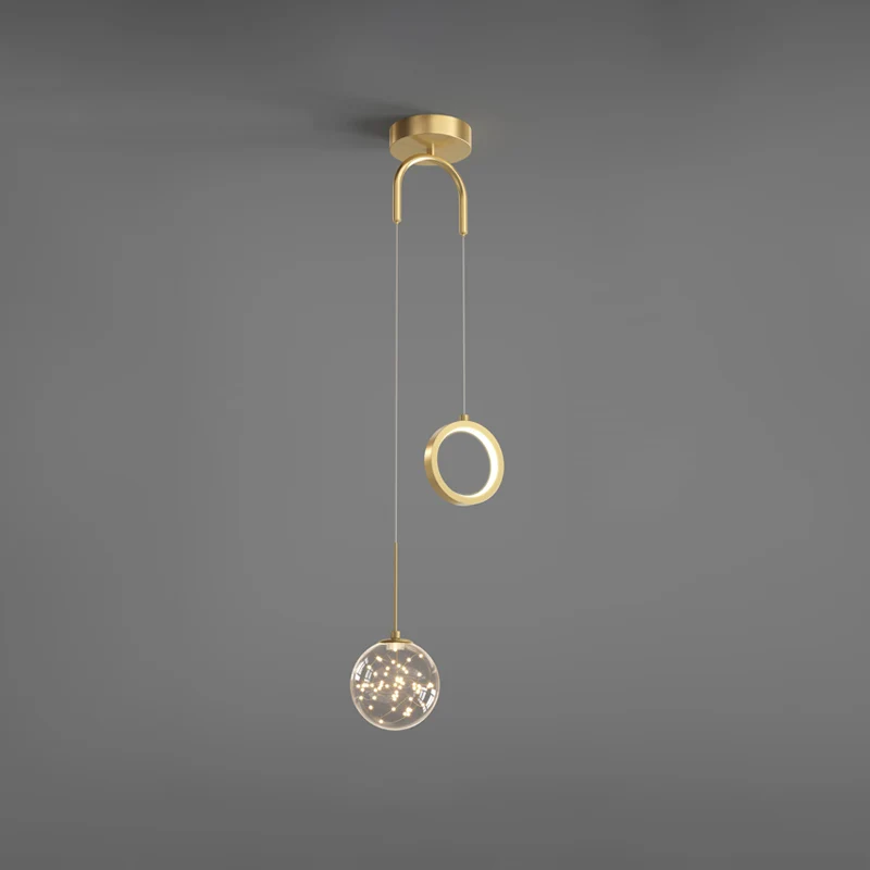 Glazen bol en ring LED-hanger Minimalistisch 2-lichts gouden sterrenhemel hanglamp voor slaapkamer Clearhalo
