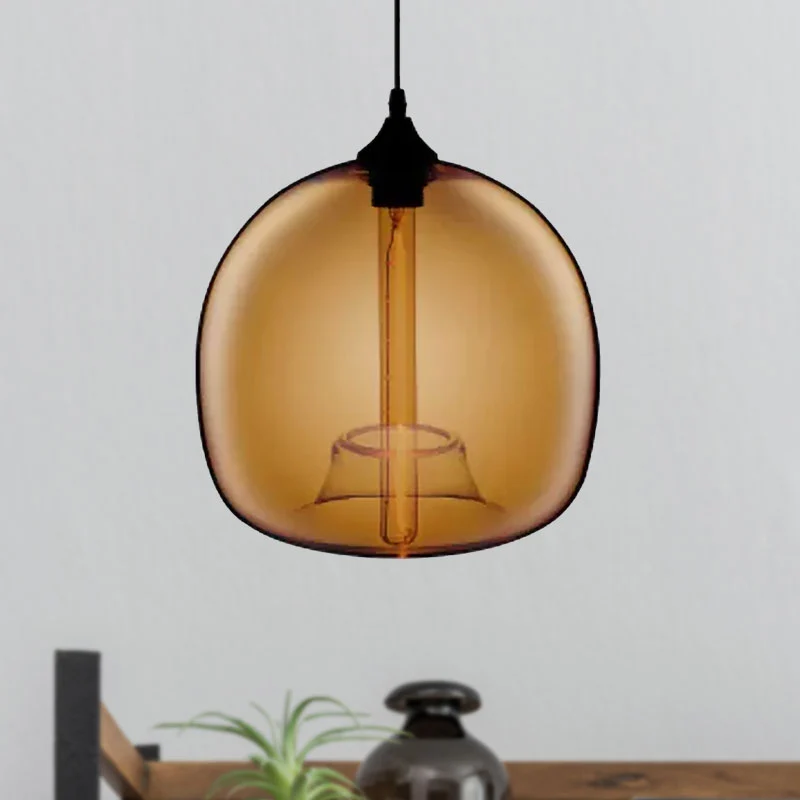 Glazen bolschaduw hanglamp moderne stijl1 licht rood/bruin/blauw hangend plafondlicht Clearhalo
