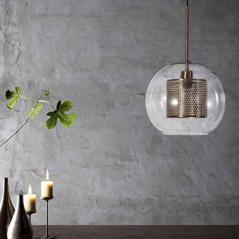 Glazen bolvormige hanglamp Minimalistische hangende hanglamp brons Clearhalo