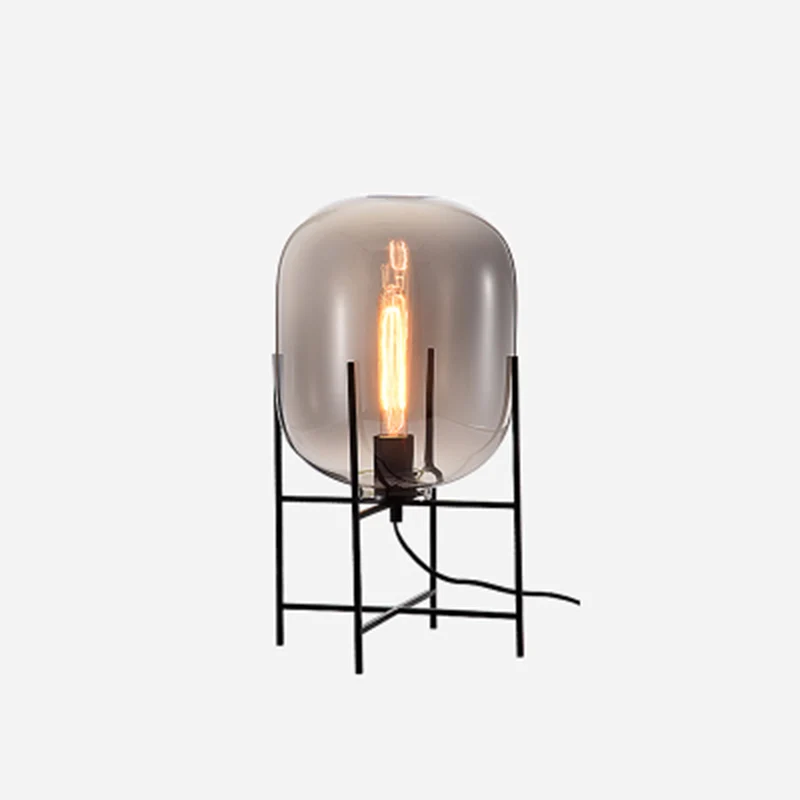 Glazen Capsule Vloerlamp Designer 1 Lamp Zwarte Staande Lamp met Metalen H-beugel Clearhalo
