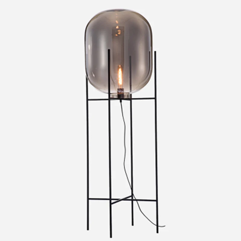 Glazen Capsule Vloerlamp Designer 1 Lamp Zwarte Staande Lamp met Metalen H-beugel Clearhalo