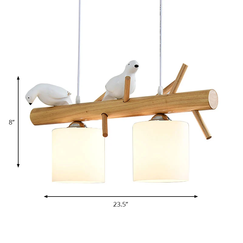 Glazen cilinder schaduw eiland licht eetkamer 2/3 lichts houten hangende kroonluchter met vogeldecor Clearhalo