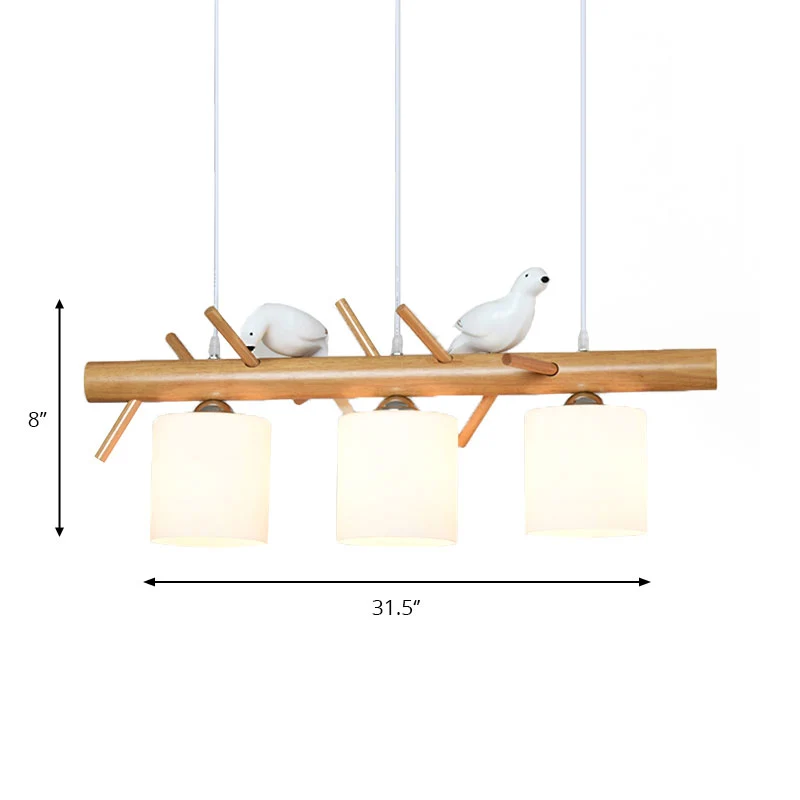 Glazen cilinder schaduw eiland licht eetkamer 2/3 lichts houten hangende kroonluchter met vogeldecor Clearhalo