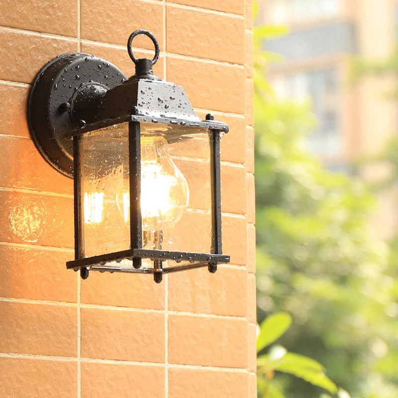 Glazen rechthoekige schaduwwandkandelaar Rustiek 1-lamps binnenmuurlamp zwart Clearhalo
