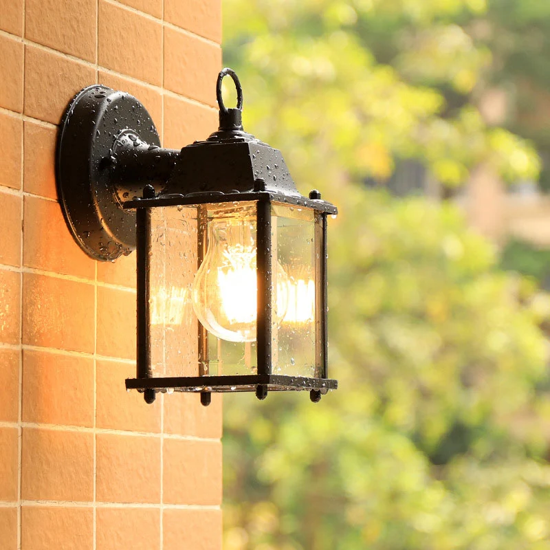 Glazen rechthoekige schaduwwandkandelaar Rustiek 1-lamps binnenmuurlamp zwart Clearhalo