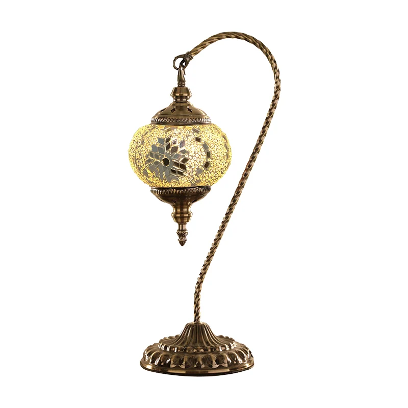 Global Bureaulamp Traditioneel Rood/Wit/Geel Glas 1 Lamp Coffee Shop Nachttafellamp met metalen voet Clearhalo