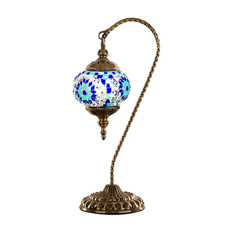Global Bureaulamp Traditioneel Rood/Wit/Geel Glas 1 Lamp Coffee Shop Nachttafellamp met metalen voet Clearhalo