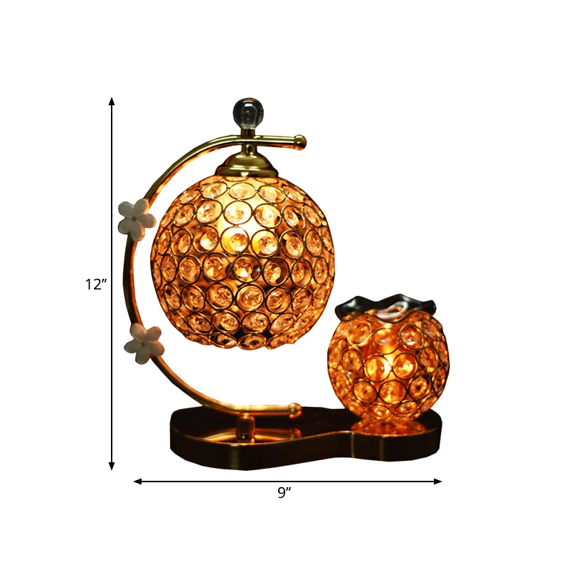 Global Crystal Incrusted Desk Lamp Simplicity Single Head Gold Night Table Light met Floret Decor Clearhalo