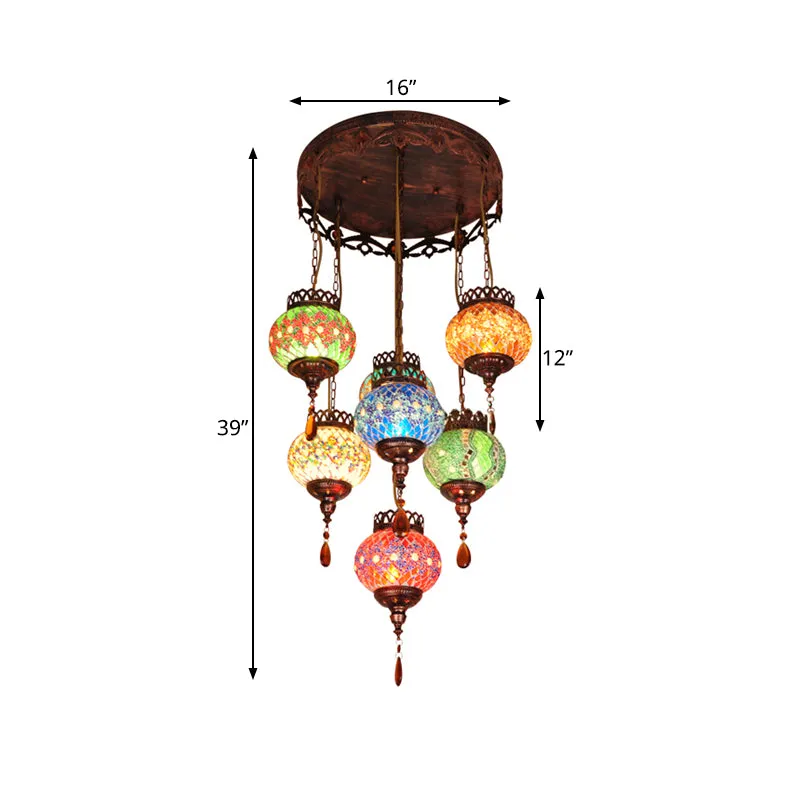 Global geslepen glazen hanglamp Boheemse keukenkroonluchter met 7 koppen koper Clearhalo