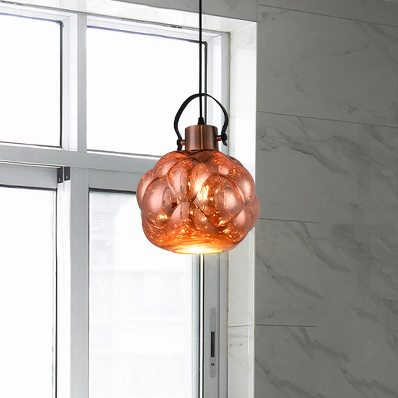 Global Hanglamp Modern Handgeblazen Glas 1 Licht Chroom/Goud/Rose Goud Plafondlamp voor Eetkamer Clearhalo