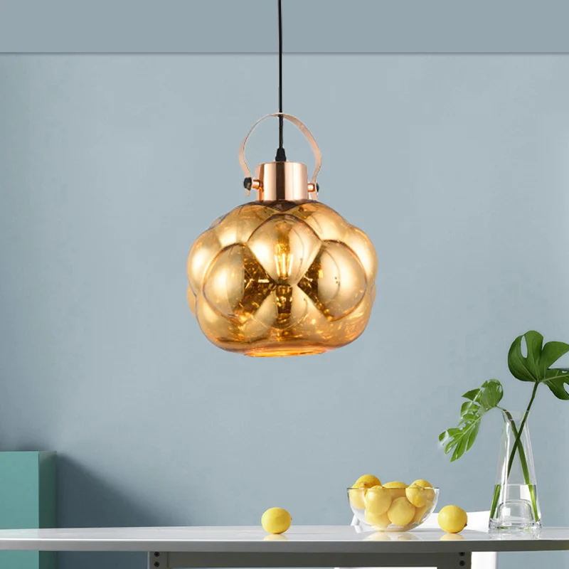 Global Hanglamp Modern Handgeblazen Glas 1 Licht Chroom/Goud/Rose Goud Plafondlamp voor Eetkamer Clearhalo